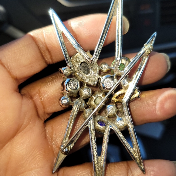 Vintage Emmons Space Age Pin Brooch - Mid Century Modern Silvertone and Gemstone - Picture 3 of 3